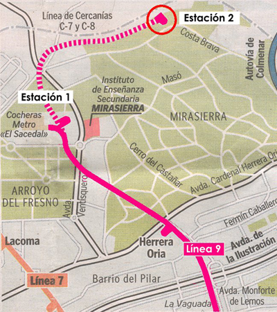 mapa del trazado del metro a Mirasierra